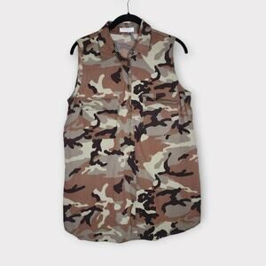 Equipment Femme Sleeveless Slim Green Camo Button Down Shirt Women's Small